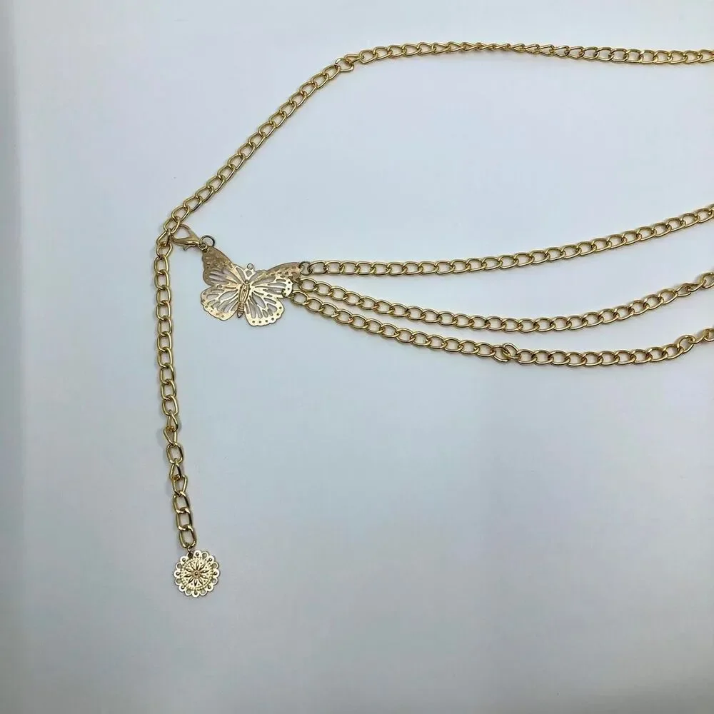 Women's Gold Butterfly Layered Chain Belt, 40.5 Inches, X7G9A1050